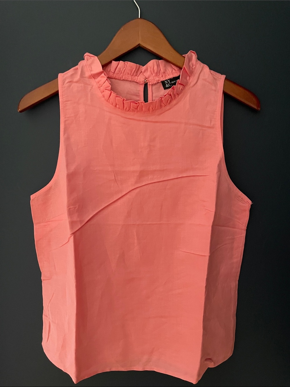New York & Company Pink Ruffle Mock Neck Sleeveless Camisole